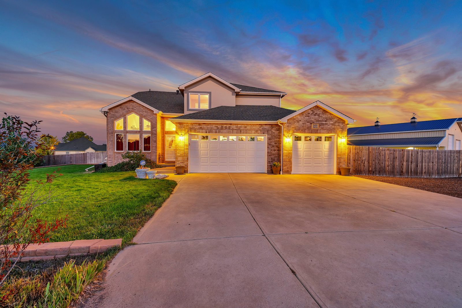 Colorado ranch home at twilight