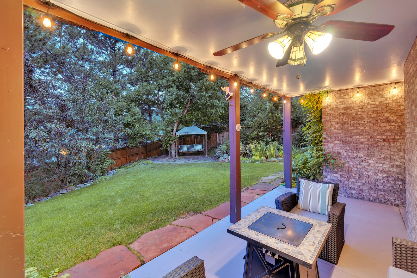Colorado backyard patio at dusk